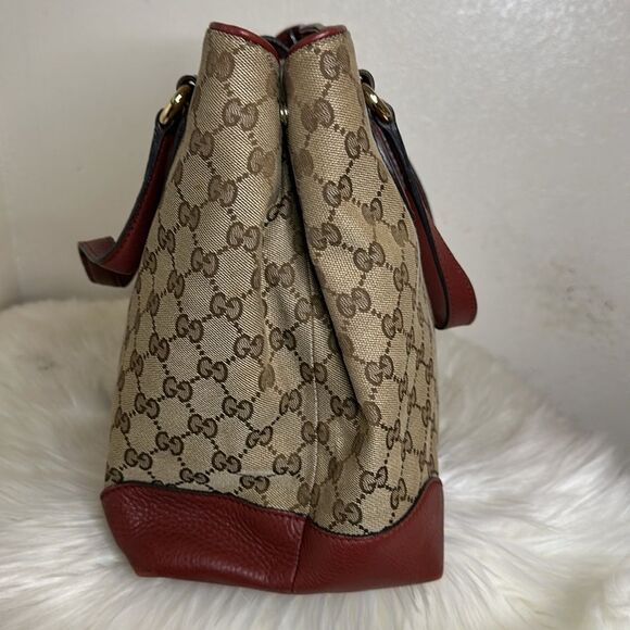 💯 Authentic Gucci Beige/Red GG Canvas and Leather Medium Supreme Tote🍀 - Picture 13 of 15